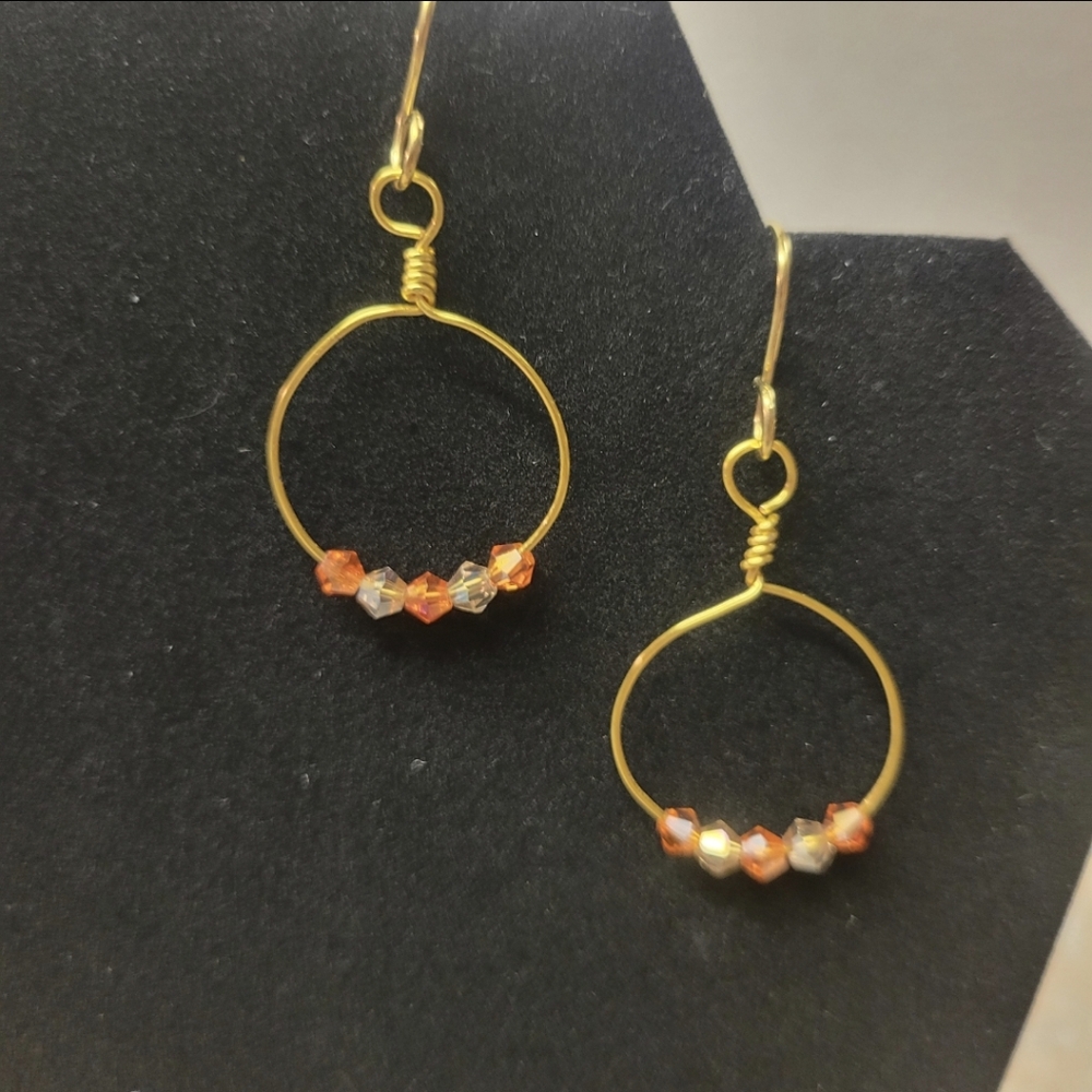Gold, Clear, and Orange Hoop Earrings
